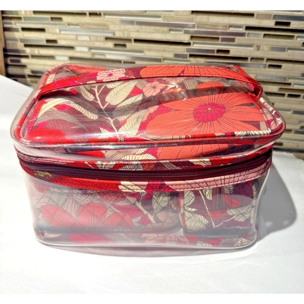 Vera Bradley 4 Pc Cosmetic Travel Organizer Set Floral Clear Makeup Case Bag